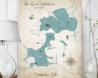 Custom Lake Map, Cabin Lake Map, Lake House Decor, Family Cabin Art, Lake House Wall Art, Lake House Decor, Beach House Wall Art, Lake Map