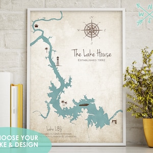 Custom Lake Decor, Lake House, Personalized Lake Map, Lake House Decor, Lakehouse Decor, Lake House Sign, Custom Lake Map, Framed Lake Map