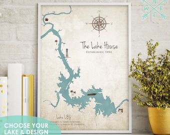 Housewarming Gift Map Print, Moving Present, Map for New Home, Personalized Lake Map, Lake House Decor, Map Gift, Lake Home Map