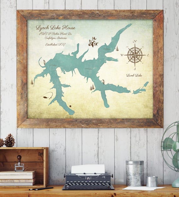 Lake House Decor Lake House Sign Custom Lake Map Lake Etsy