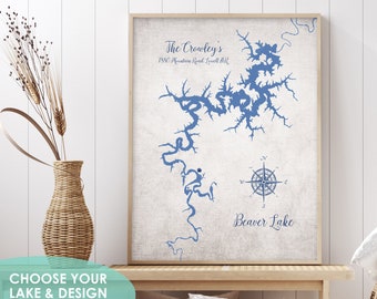 Customizable Lake Map Print, Custom Travel Poster, Wedding Gift, Anniversary Gift for couples