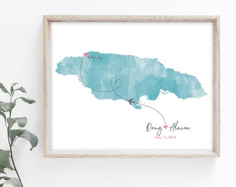 Wedding Guest Book Alternative Map, Bride and Groom Gift, Any Destination Map, Watercolor Poster
