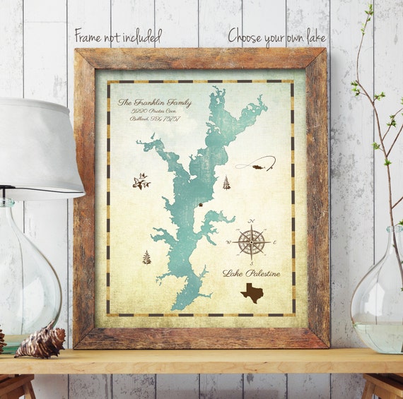 Custom Lake Map, Cabin Lake Map, Lake House Decor, Family Cabin Art