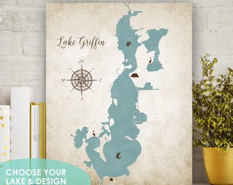 Lake House Print, Personalized Lake Map, Custom Housewarming Gift, Choose any Lake