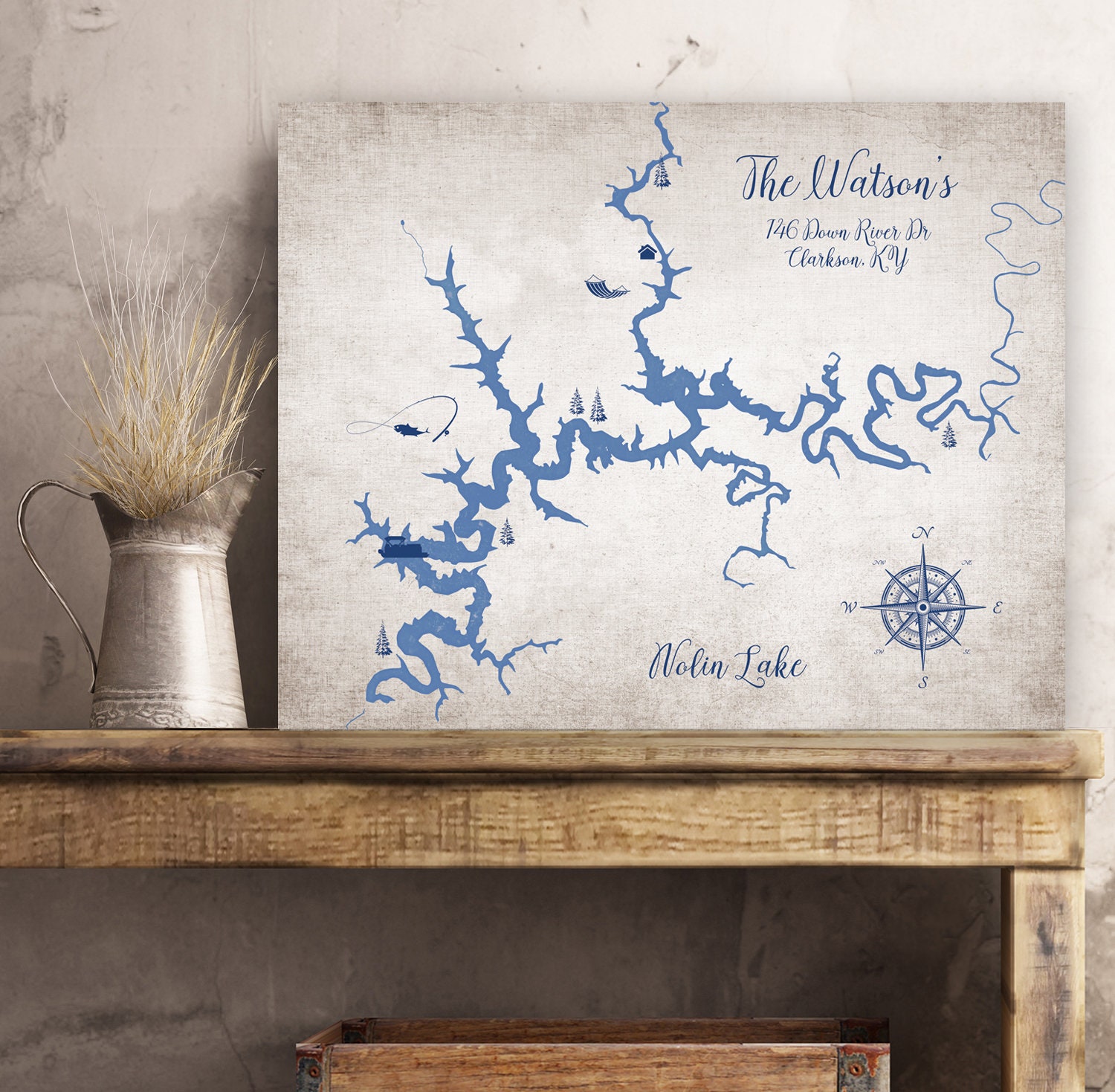 Home & Living Home Decor Cabin Art Lake House Personalized Lake Map Custom Lake Map Cabin Art