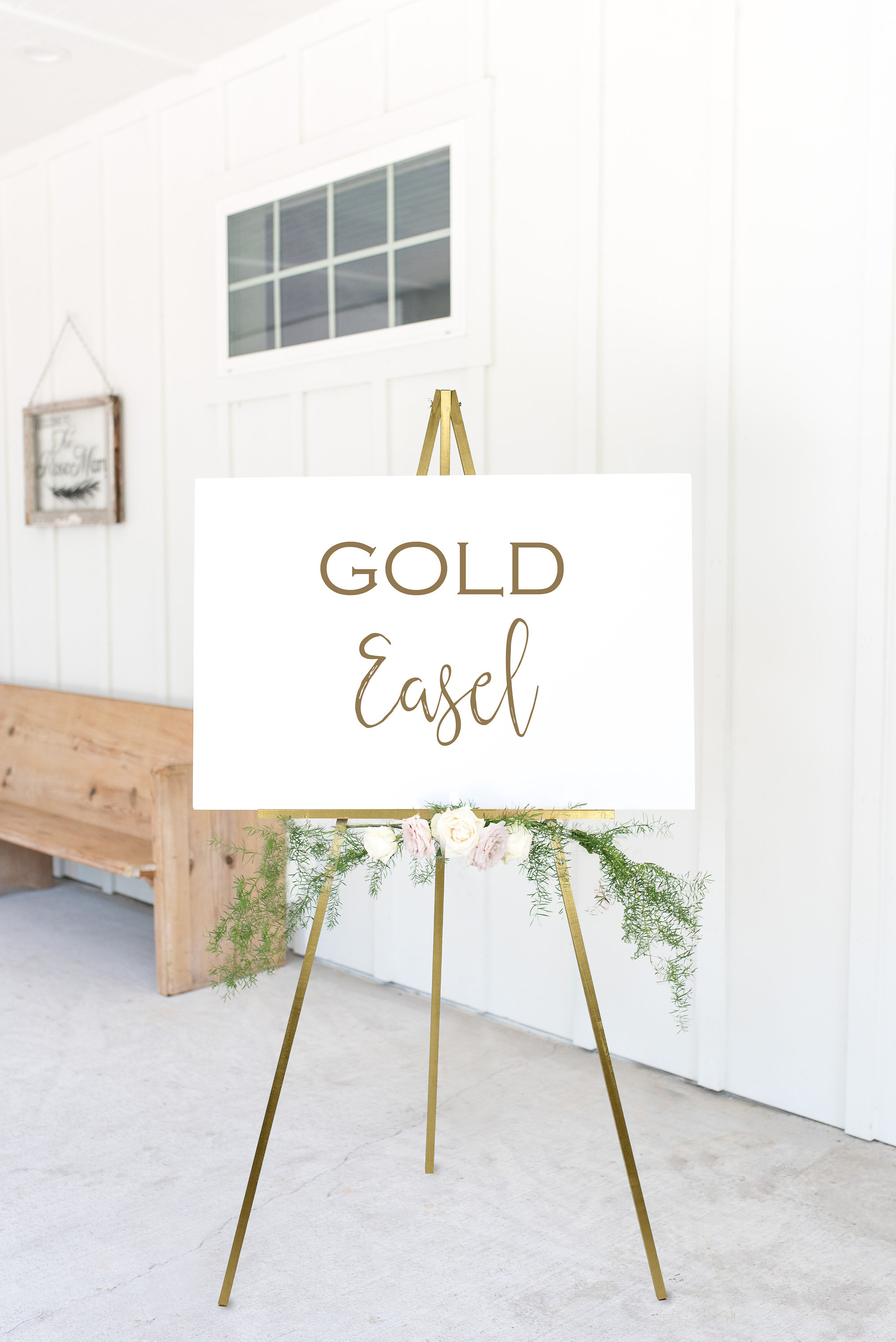 Easel Stand for Wedding Sign > Gold Floor Easel, Painted Metallic Gold Wood  Easel Stand