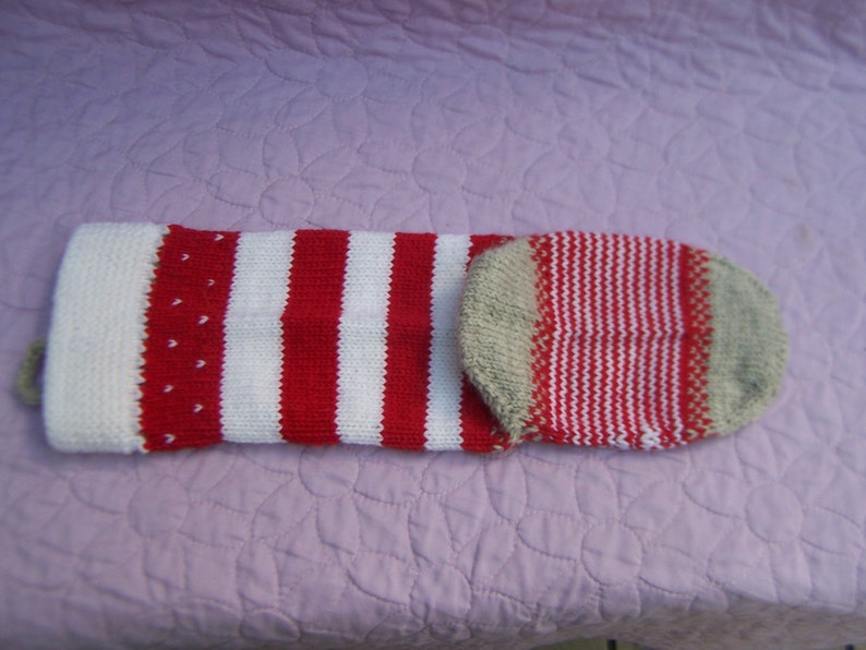 Handknit Xmas stocking Handknit striped stocking Striped Christmas stocking Christmas decor Red gray stocking Red white stocking