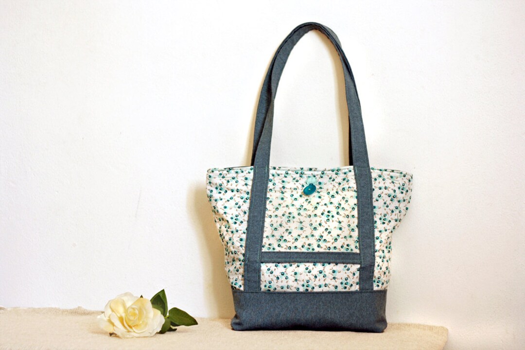 Romantic Country Chic Tote Bag White and Light Blue With - Etsy