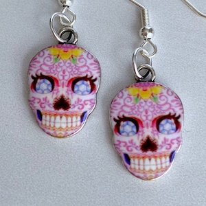 Sugar Skull Earrings, Day of the Dead Earrings, Dia de los Muertos Earrings, Holiday Earrings, Halloween