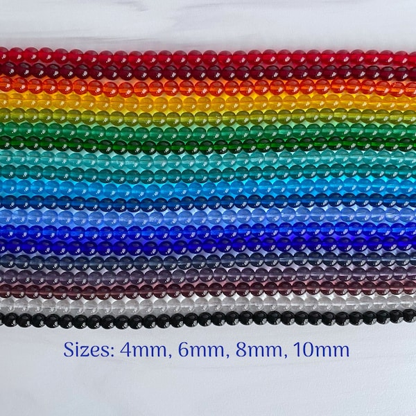 4mm, 6mm, 8mm, 10mm Preciosa Czech Druk Transparent Glass Beads - Sold in Half (7.75-8 Inches) or Full (15.5-16 Inches) Strands