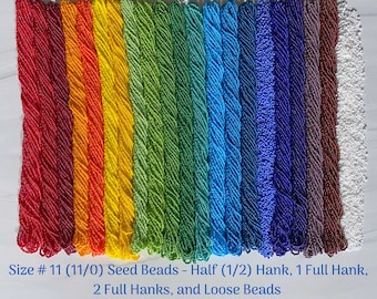 Perles de rocaille rondes en verre tchèque Preciosa arc-en-ciel opaques taille 11/0 (#11) : échantillon (3 g), demi-écheveau (18 g), écheveau (36 g), deux écheveaux (72 g)