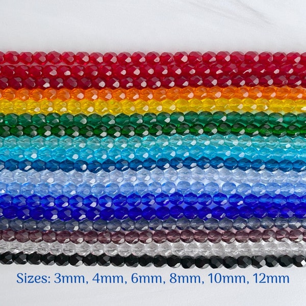 3mm, 4mm, 6mm, 8mm, 10mm, 12mm Preciosa Czech Fire Polished Faceted Round Glass Beads - Sold in Half (7.75-8") or Full (15.5-16") Strands