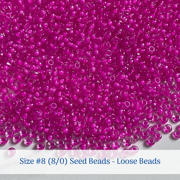 Pink-Lined Crystal # 38177 Size 8/0 (#8) Loose Transparent Preciosa Czech Seed Beads - Half Hank (36g), 1 Full Hank (72g)