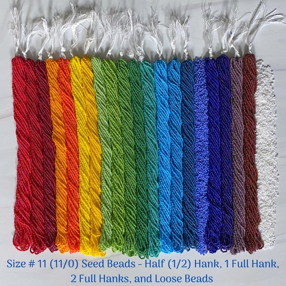 Size 11/0 (#11) Opaque Rainbow Preciosa Czech Glass Round Seed Beads - Sold in Half (1/2) Hank (18g), 1 Full Hank (36g), 2 Full Hanks (72g)