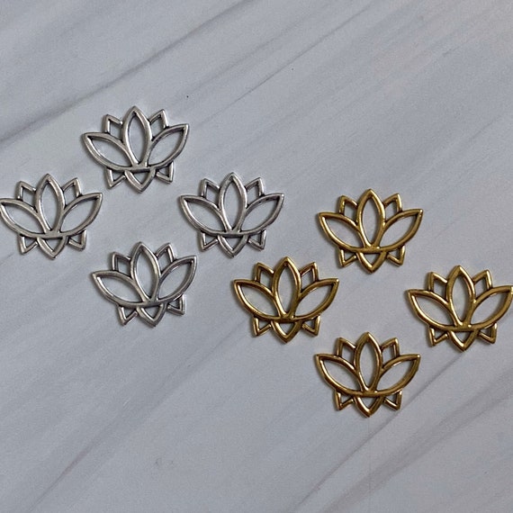 Lotus Open Link Charms, TierraCast Antiqued Gold-Finished or Silver-Plated Pewter (Zinc-Based Alloy) Size 23.5mm x 19.4mm