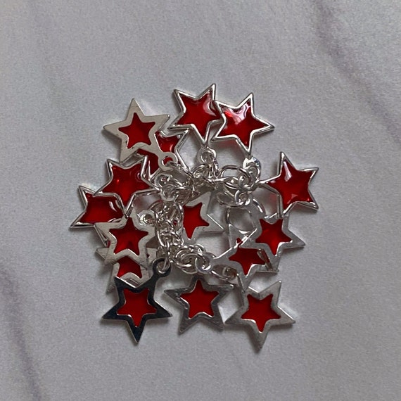 Star Charm Clusters - Gold-Plated or Silver-Plated Brass with Red, White or Blue Epoxy - Size 32x16mm, Sold in Clusters of 15 Star Charms