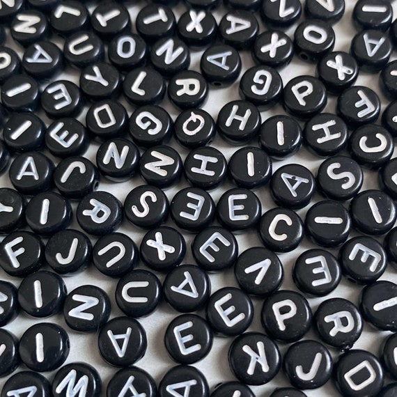 Black Letter Beads for Jewelry Making, Black Alphabet Beads for