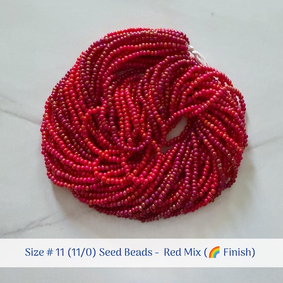 BULK SET - Red Mix (3 Total Colors) - Size 11/0 (#11) Opaque Rainbow Preciosa Czech Seed Beads