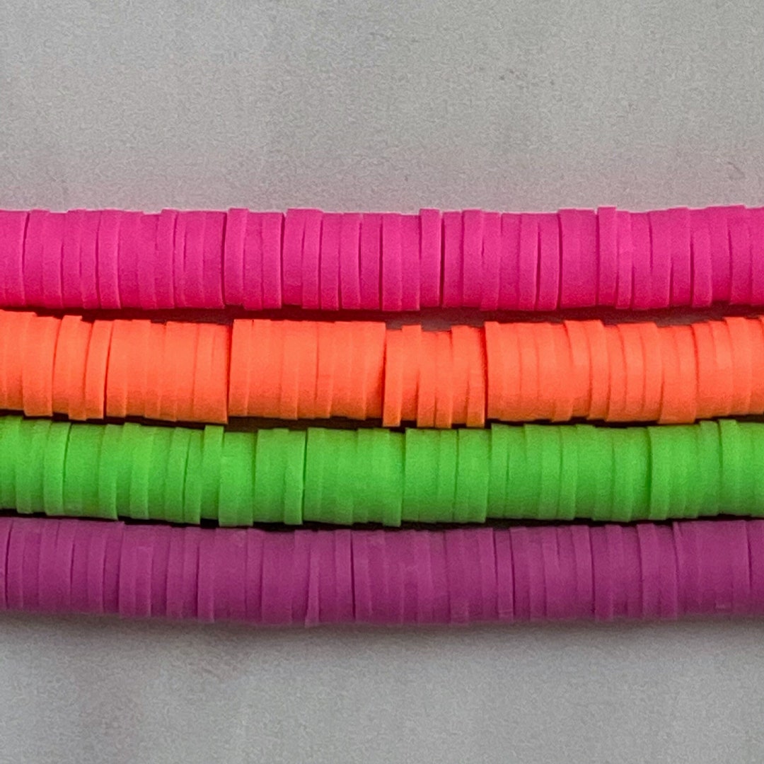 BULK Neon Vinyl Heishi Disc Beads Coiris Beads 4 Full Strands Jewelry