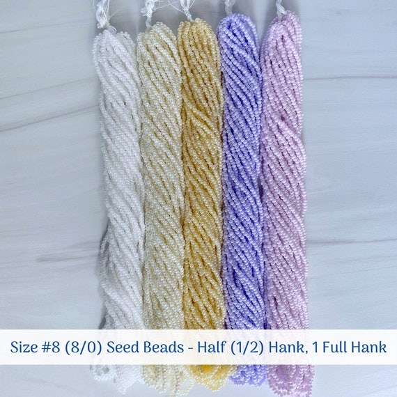 Size 8/0 (#8) Opaque Luster Preciosa Czech Glass Round Seed Beads: Half (1/2) Hank (36g), 1 Full Hank (72g), 2 Full Hanks (144g)