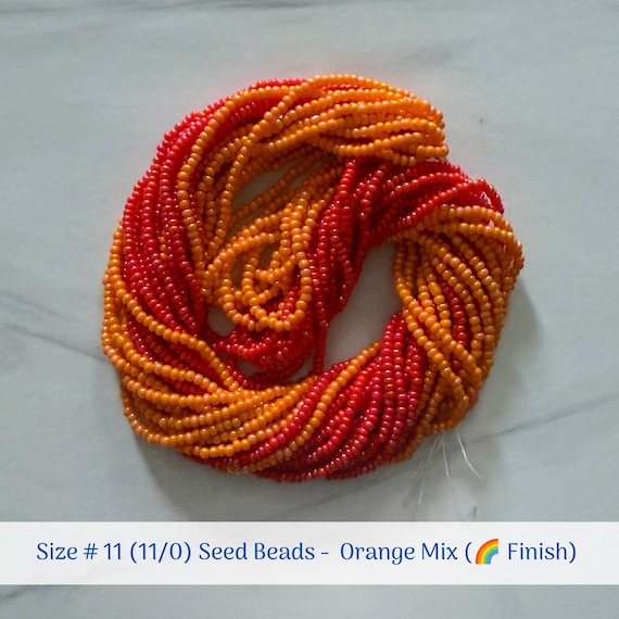 BULK SET - Orange Mix (2 Total Colors) - Size 11/0 (#11) Opaque Rainbow Preciosa Czech Seed Beads