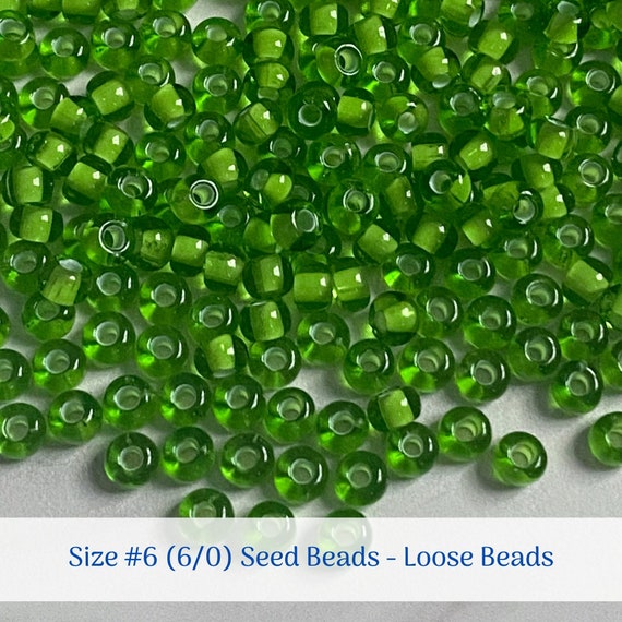 Green Chalkwhite Clear Lined # 55433 Size 6/0 (#6) Loose Preciosa Seed Beads: Half Hank (72g), 1 Hank (144g), 2 Hanks (288g)