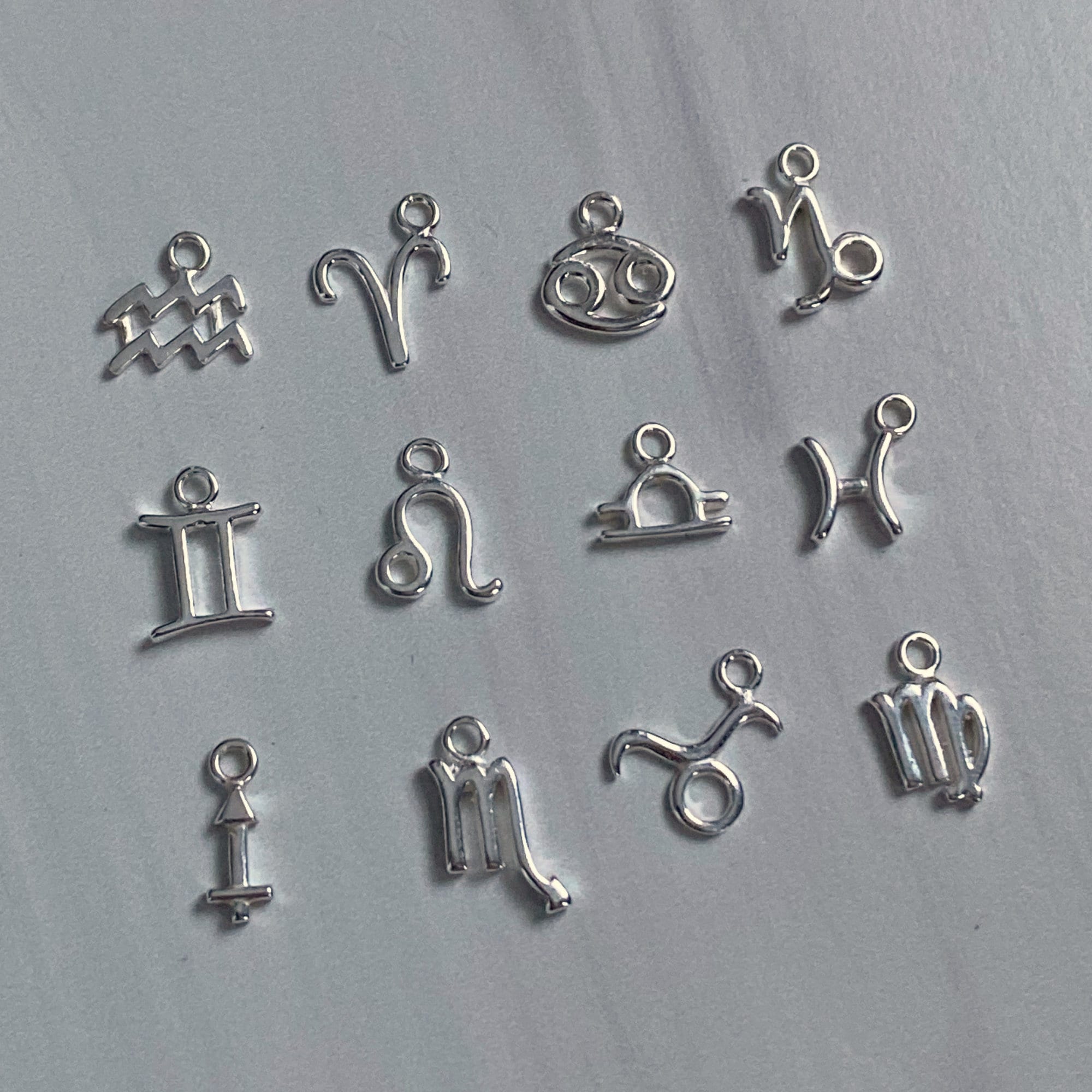 JIALEEY Wholesale Bulk Lots Jewelry Making Silver Zodiac Sign Charms Smooth Tibetan Silver Metal Horoscope Charms Pendants DIY for Necklace Bracelet