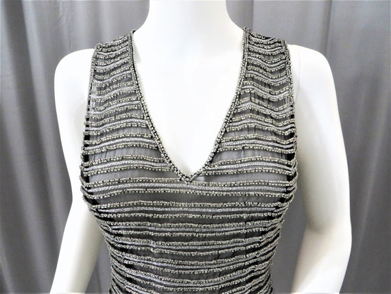 New Old Stock Heavily Beaded Silver & Black Strip… - image 7