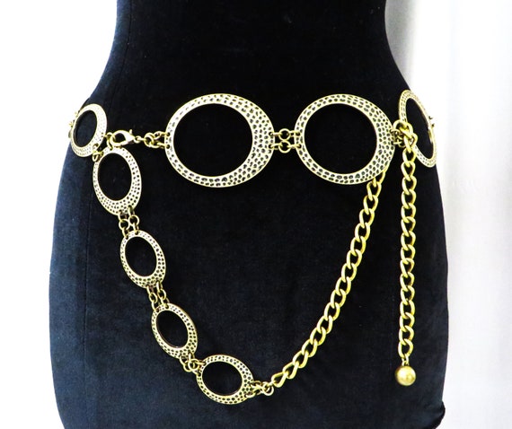Women Gold Chunky Metal Chain Links Fashion Belt Side 2 Strands Plus Size M L XL 