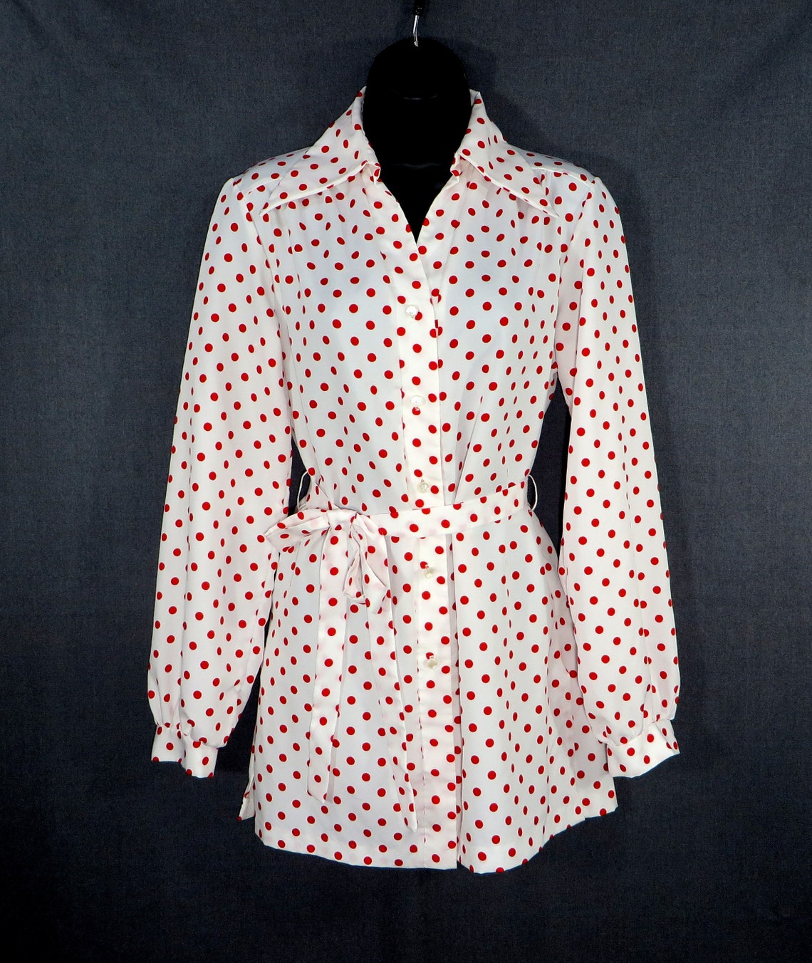 Vintage Red White Polka Dot Shirt Pointy Collar Polka Dot Top | Etsy