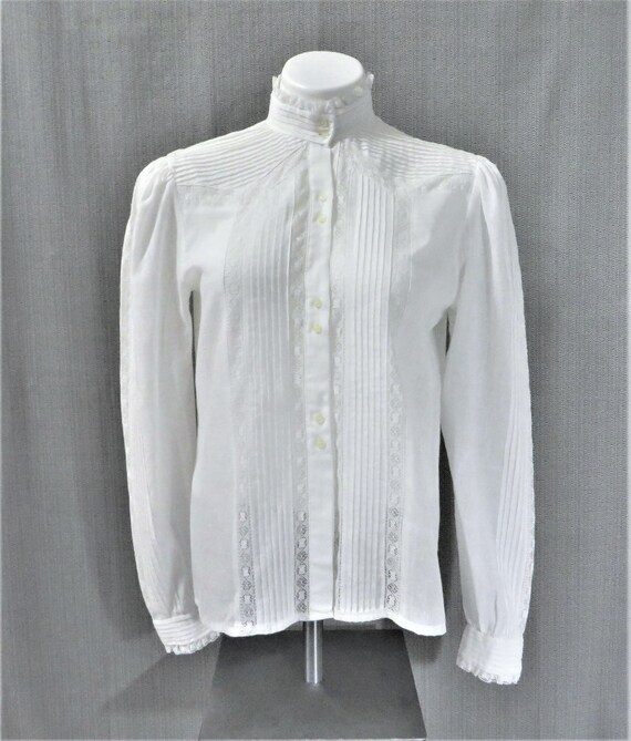 70s Vintage White Pintuck Pleated Prairie Blouse … - image 2