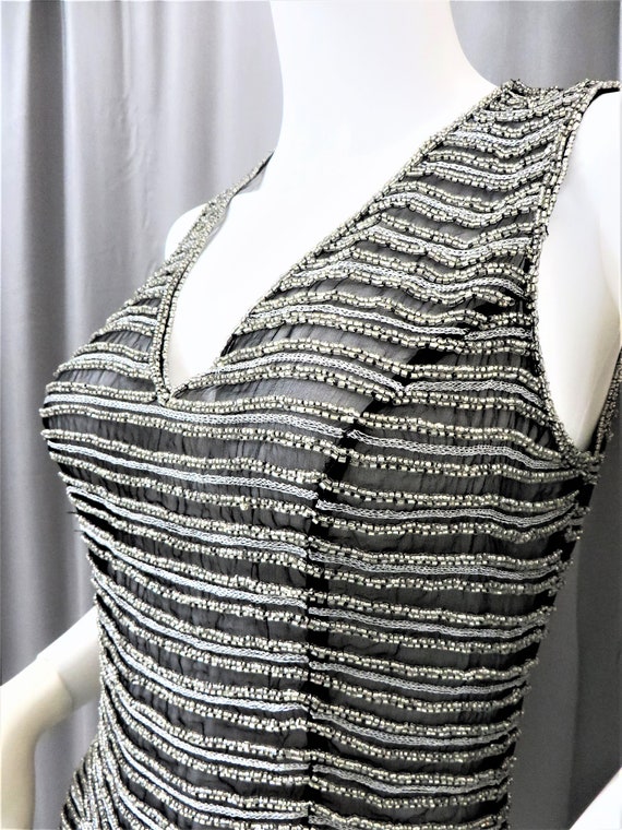 New Old Stock Heavily Beaded Silver & Black Strip… - image 6