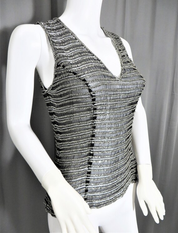 New Old Stock Heavily Beaded Silver & Black Strip… - image 5