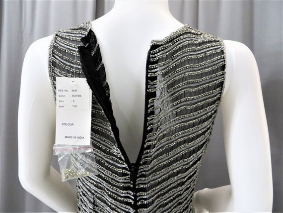 New Old Stock Heavily Beaded Silver & Black Strip… - image 8