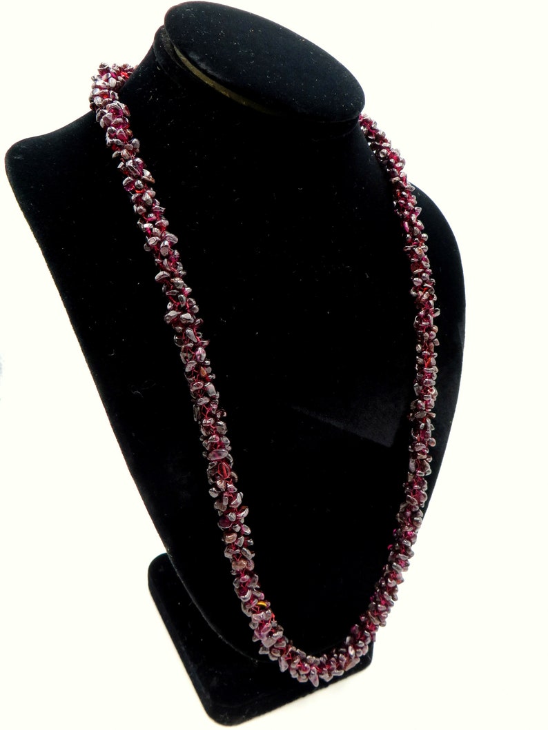 grams 26 Vintage Natural Bohemian Garnet Necklace Woven Rope Bead Garnet Stones Deep Red Pyrope Garnet Crochet Eternity Necklace 99