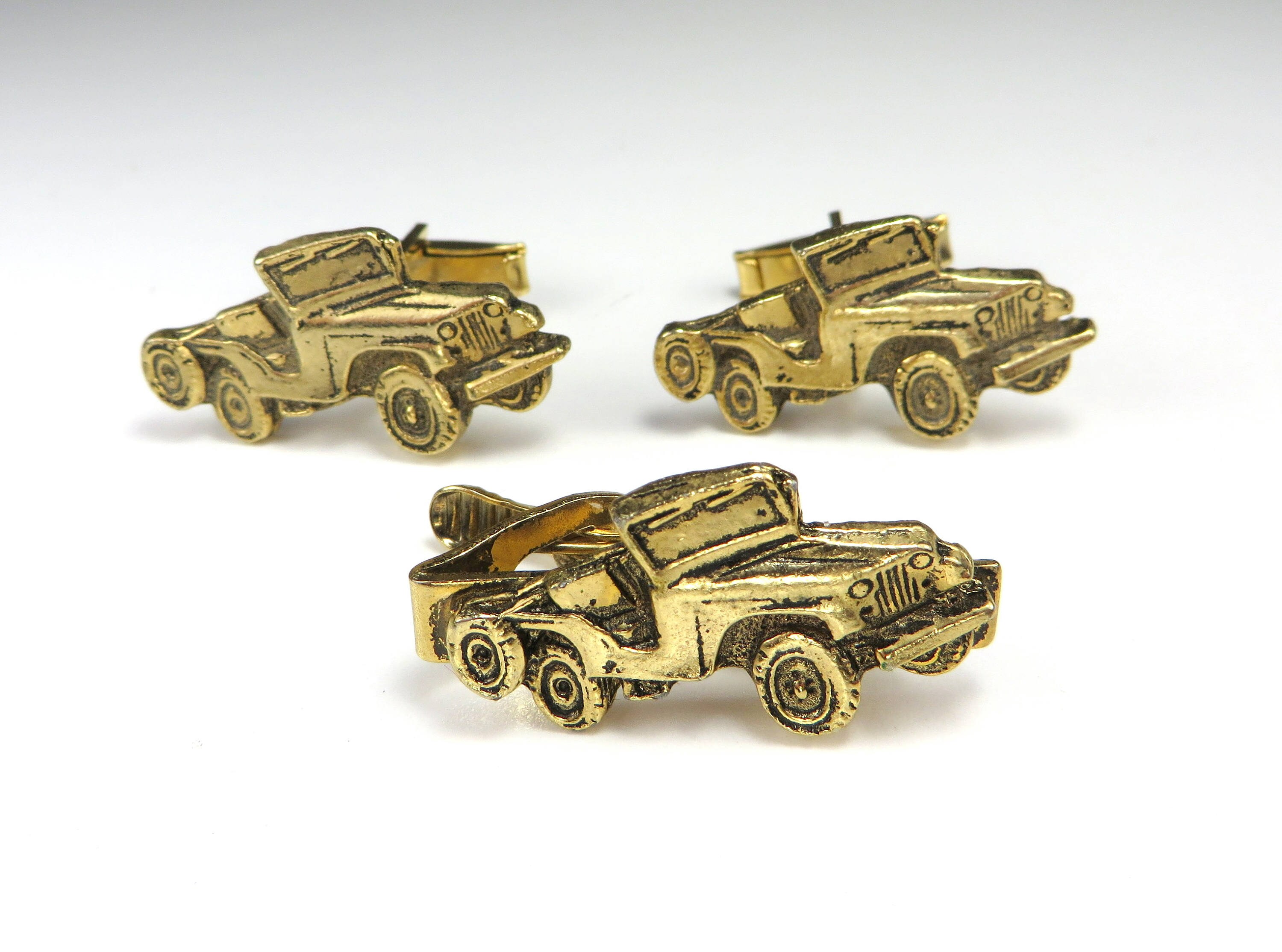 1950s 60s Military Jeep Cuff Links & Tie Bar Set Vintage Gold Etsy