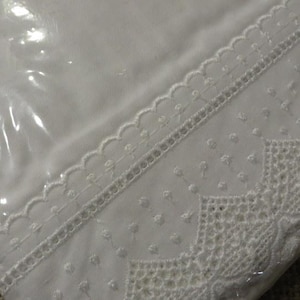 New Old Stock PILLOWCASES,  310 Thread Count - Eyelet Lace, Swiss Dot Cotton (Polka Dots) Set of 2 - Orig. Packaging - Fieldcrest Brand