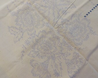 Printed Cotton To Create a Tablecloth  //  Embroidery Project  // Printed Autumn Flowers //  Printed Area 33" Square, Cloth is 39"