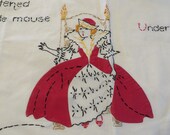 Nursery Rhyme Dresser Scarf - Runner Vintage Nursery quot I Frightened a Little MOUSE Under the CHAIR quot Embroidered Cat Mouse, Queen