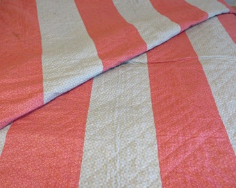 Antique QUILT Roman STRIPE Pattern  //  Thin Cotton Handmade Quilt, Summer Weight  //  Primitive Rustic  //  Double Pink, and Gray