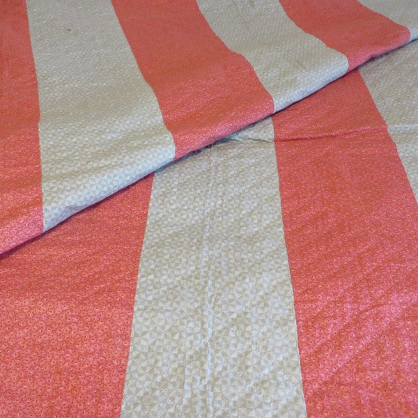 Antique QUILT Roman STRIPE Pattern  //  Thin Cotton Handmade Quilt, Summer Weight  //  Primitive Rustic  //  Double Pink, and Gray