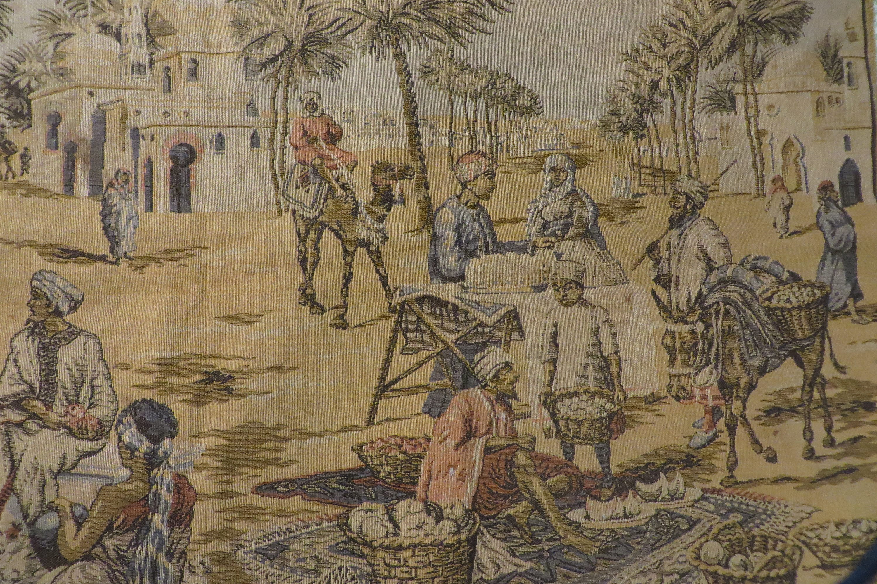 Grande Tapisserie Vintage – Scène De Marché Moyen-oriental, Tissée, Style Rétro