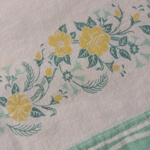 Feed Sack Pillowcase Pretty Border in GREENS and YELLOW // Sewn with French Seams, No Fraying // Vintage Handmade // Feed Sack Fabric image 1