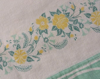 Feed Sack Pillowcase Pretty Border in GREENS and YELLOW  //  Sewn with French Seams, No Fraying  //  Vintage Handmade  //  Feed Sack Fabric