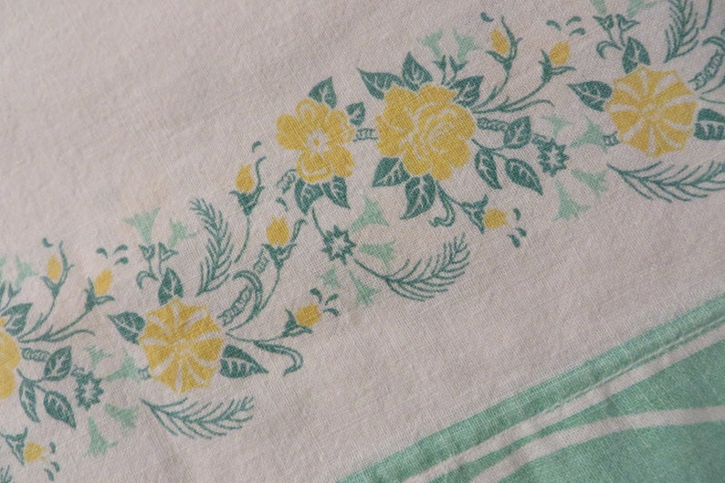 Feed Sack Pillowcase Pretty Border in GREENS and YELLOW // Sewn with French Seams, No Fraying // Vintage Handmade // Feed Sack Fabric image 1