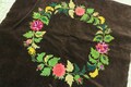 Wreath, CREWEL Hand Stitched On VELVET  //  Wreath of Roses, Golden Rod, and Leaves  //  Expertly Handmade/Stitched - Beautiful Colors