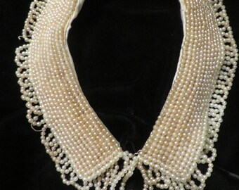 Antique Beaded Ladies Collar // Faux Pearls, Scalloped Beaded Edging, Tassels at Front Neck Opening  //  Vintage Accessory  //  Adult Size