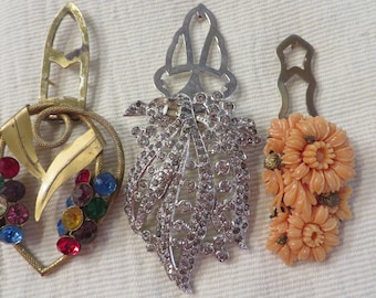 Vintage SHOE CLIPS  //  Shoe Jewelry, Adornments for Shoes, Shoe Accessory, PURSE Clips  //  3 Unique Clips, Not Matching