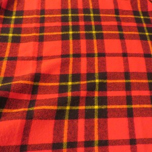 Vintage Blanket, Lap Blanket  //  Fringed on 2 Ends  //  Made in Minnesota, by FARIBO  //  Red, Black, and Gold Plaid  //  55&quot; x 53&quot;