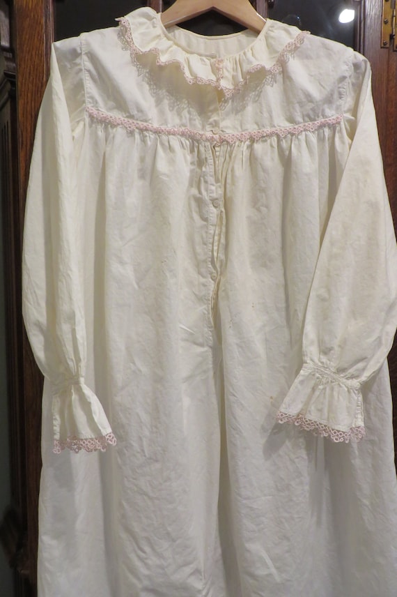 Antique Night Gown with Pink Tatted Lace, Handmade